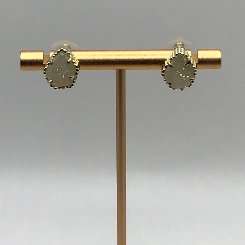 Kendra Scott White Kyocera Opal Druzy Tessa Stud Earrings Gold - Picture 6 of 12